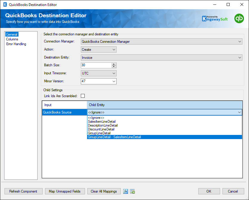 QuickBooks Destination Editor